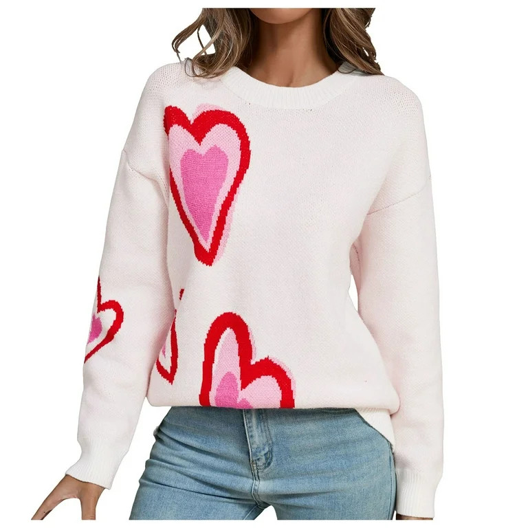 Daznico Womens Sweater,Cute Fall Sweaters for Women Trendy Casual Long Sleeve Crew Neck Knit Pull... | Walmart (US)