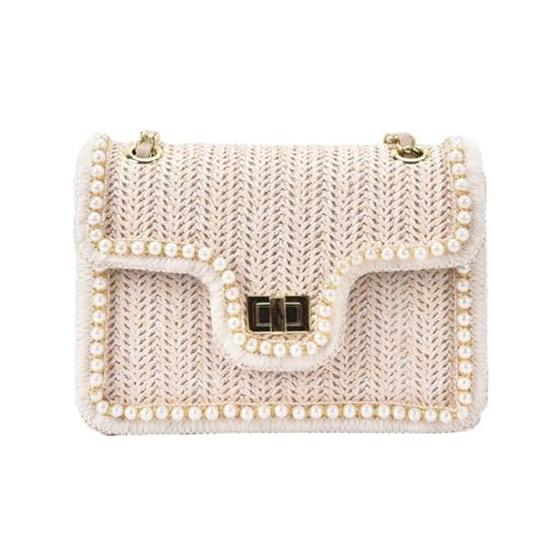 OWGSEE Straw Crossbody Bags for Women, Summer Straw Purses and Handbags Shoulder Raffia Clutch Bag with Pearls(M-Beige) | Amazon (US)