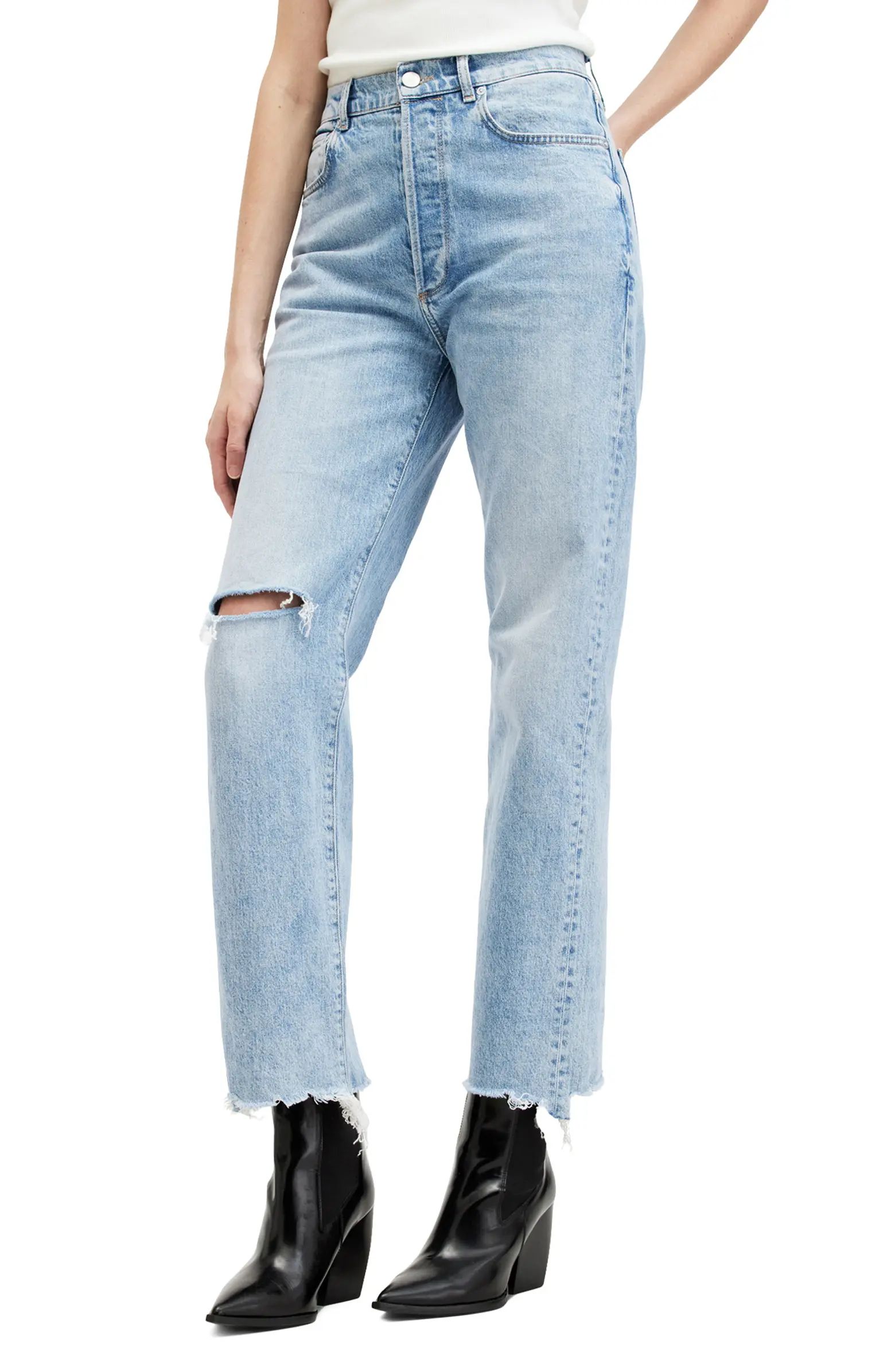 AllSaints Edie Ripped High Waist Straight Leg Jeans | Nordstrom | Nordstrom