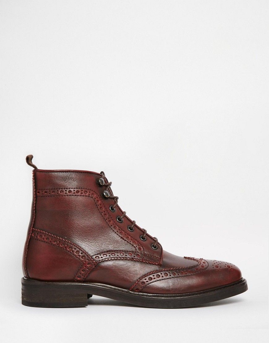 ASOS Brogue Boots in Burgundy Leather | ASOS US