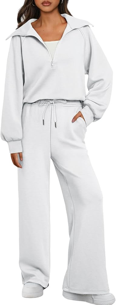AUTOMET Womens 2 Piece Sweatsuits Loungewear Sets Quarter Zip Pullover Sweatshirts with Wide Leg ... | Amazon (US)