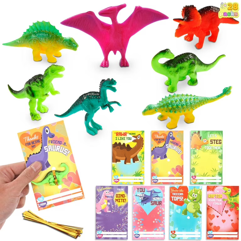 Syncfun 28 Packs Valentines Day Card with Dinosaur Figure Toys, Valentines Day Gift Sets for Kids... | Walmart (US)