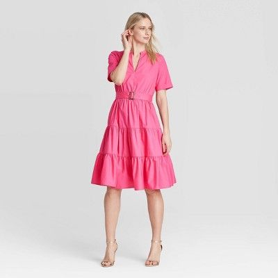 Women's Short Sleeve Belted Tiered Dress - Who What Wear™ | Target