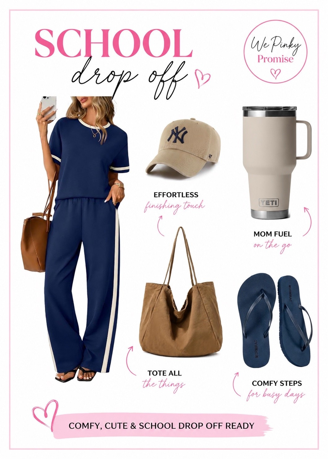 ✨ School drop-off, but make it cute. 💕

Because let’s be honest… I’m not waking up early enough to put together a complicated outfit. 😂

This matching set is SO comfortable, the tote holds all the mom things, the flip flops are ridiculously comfy, and of course the emotional support tumbler had to come along. ☕👜

Everything in this look is linked in my LTK! 🎀 Save this for school mornings and follow for more affordable outfit finds. 💗

#LTKdayinmylife #LTKgrwm #LTKootd