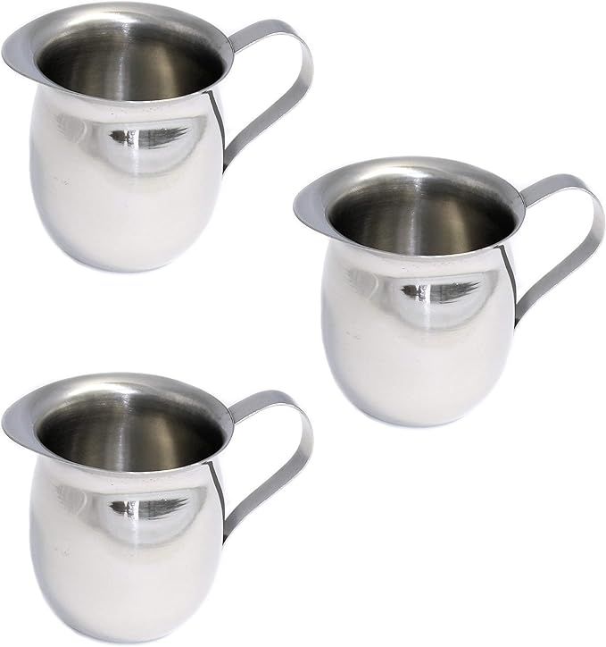 Set of 3 Bell Creamers, Mirror Finish Stainless Steel, Wide Mouth with Pouring Spout (3 OZ) | Amazon (US)