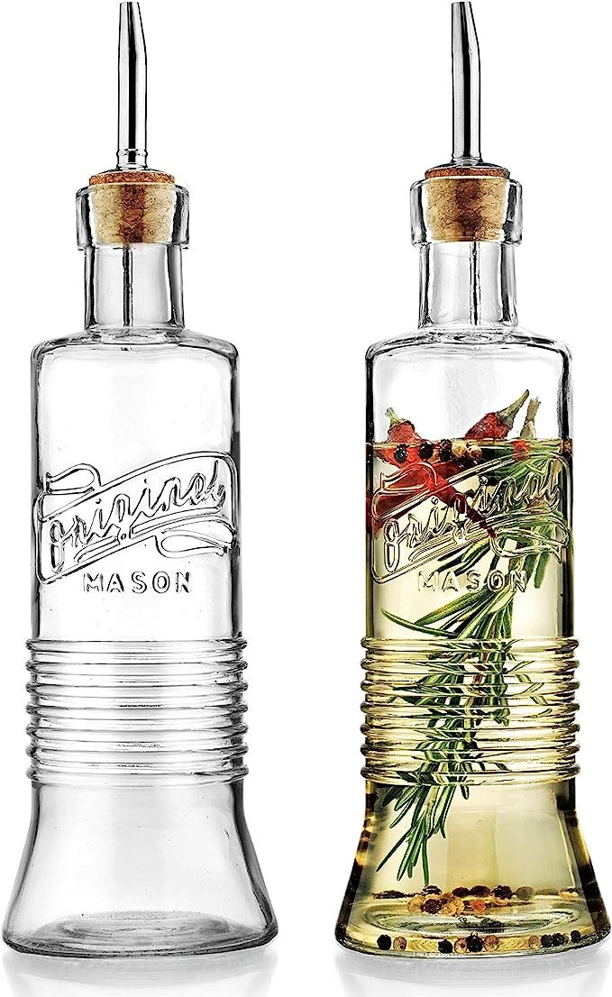 MosJos Oil and Vinegar Dispenser Bottles 16.9oz - Original Mason Olive Oil Glass Bottle Set - Str... | Amazon (US)