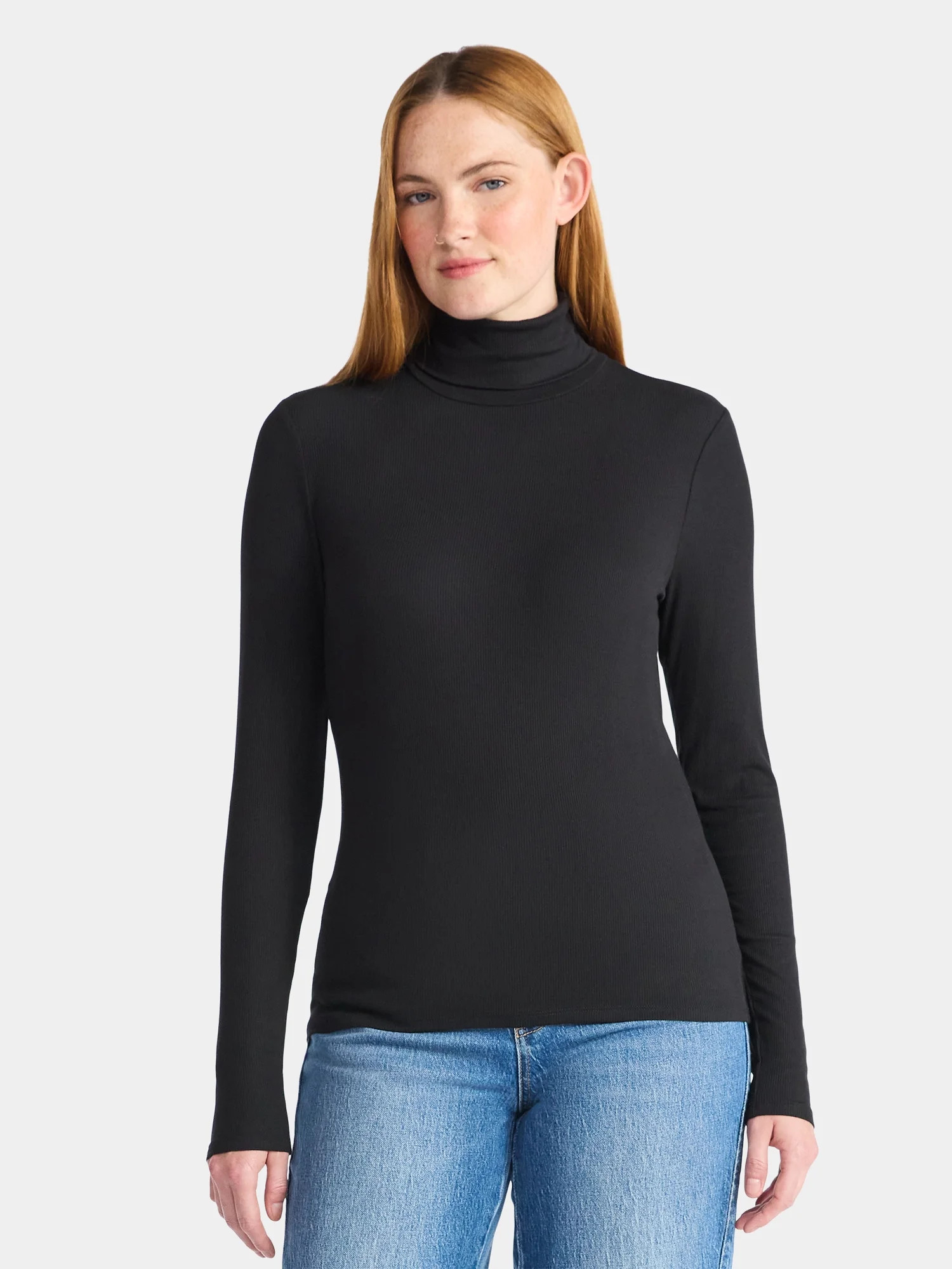 Time and Tru Women's Ribbed Turtleneck with Long Sleeves, Sizes XS-XXXL | Walmart (US)