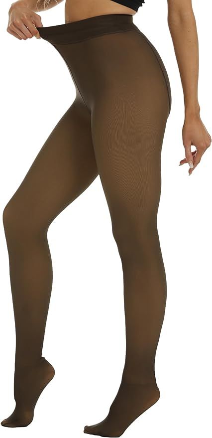 OEAK Womens Fleece Lined Tights Fake Translucent Pantyhose Thermal Opaque High Waisted Warm Leggi... | Amazon (US)