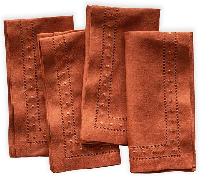 Linen Napkins Set of 4-100% Pure Linen Orange Embroidered Dinner Napkins 18 x 18 inch - Classic H... | Amazon (US)