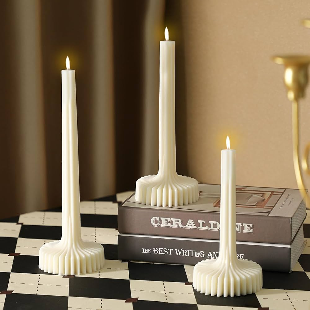 Set of 3 Vase Candle, Beautiful Pillar Unscented Soy Wax Candle Elegant Modern Ribbed Aesthetic C... | Amazon (US)