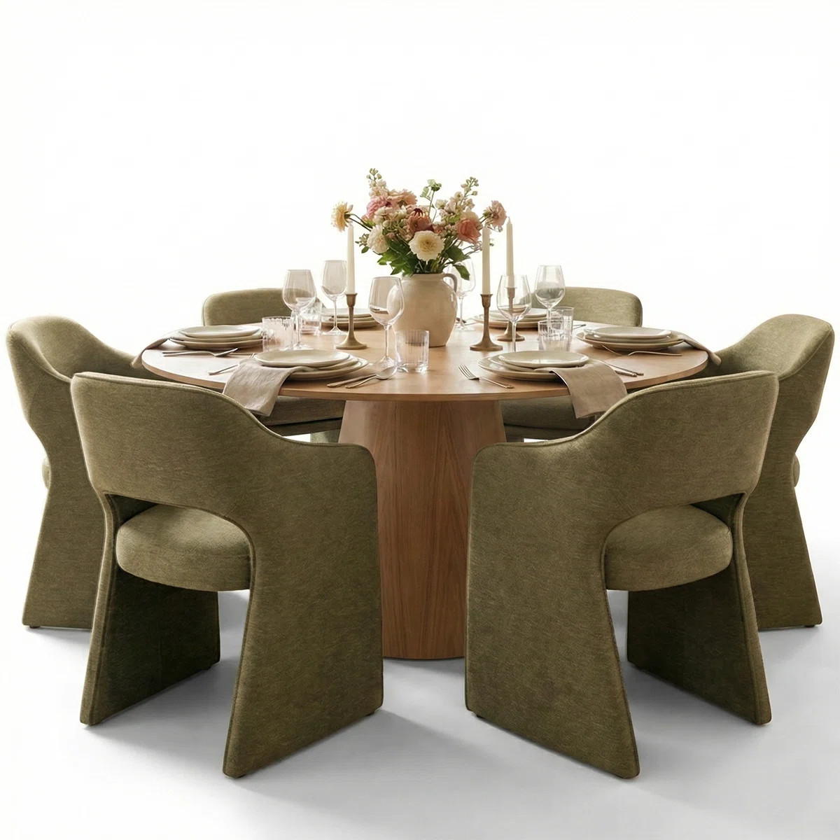 6 - Person Dining Table Sets With Round Table & 6 Upholstered Waterproof Chairs | Wayfair North America