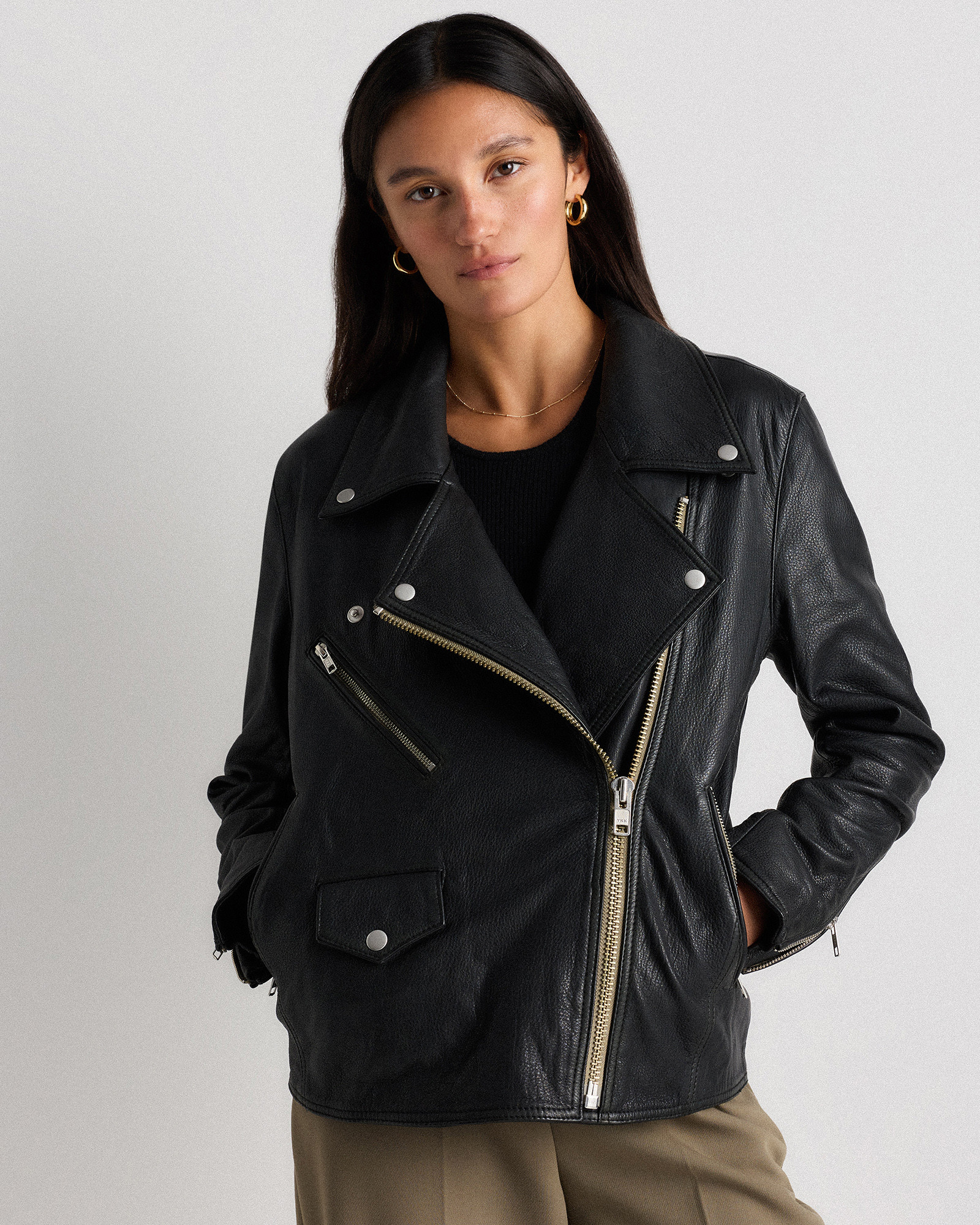 Quince | Women's OverSized Biker Jacket in Brown, Size Medium, Leather | Quince