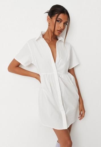White Poplin Shirt Smock Dress | Missguided (US & CA)