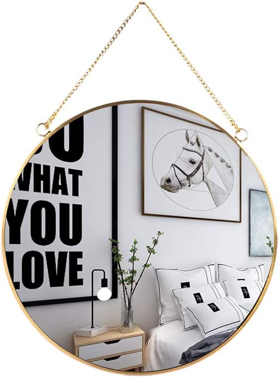 LONGWIN Hanging Wall Circle Mirror Decor Gold Geometric Mirror with Chain for Bathroom Bedroom Li... | Amazon (US)