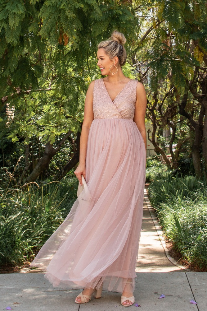 Mauve Sequin Bodice Tulle Maternity Dress | PinkBlush Maternity