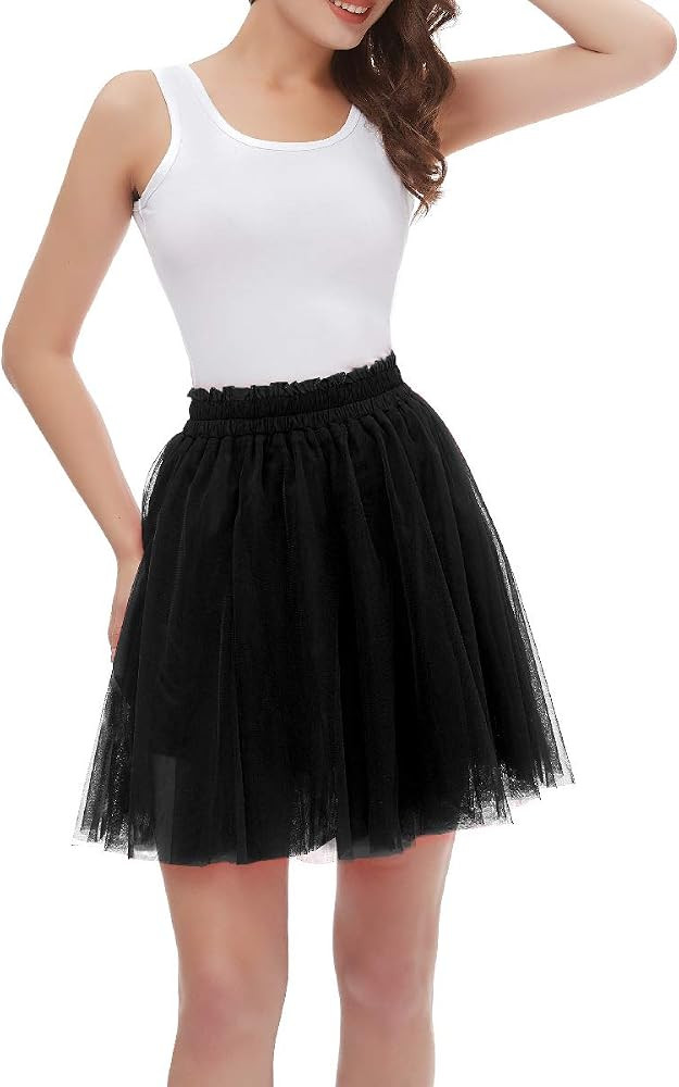 Girstunm Women's Elastic Waist Dancing Dress Princess Mesh Tulle Above Knee Skirts | Amazon (US)