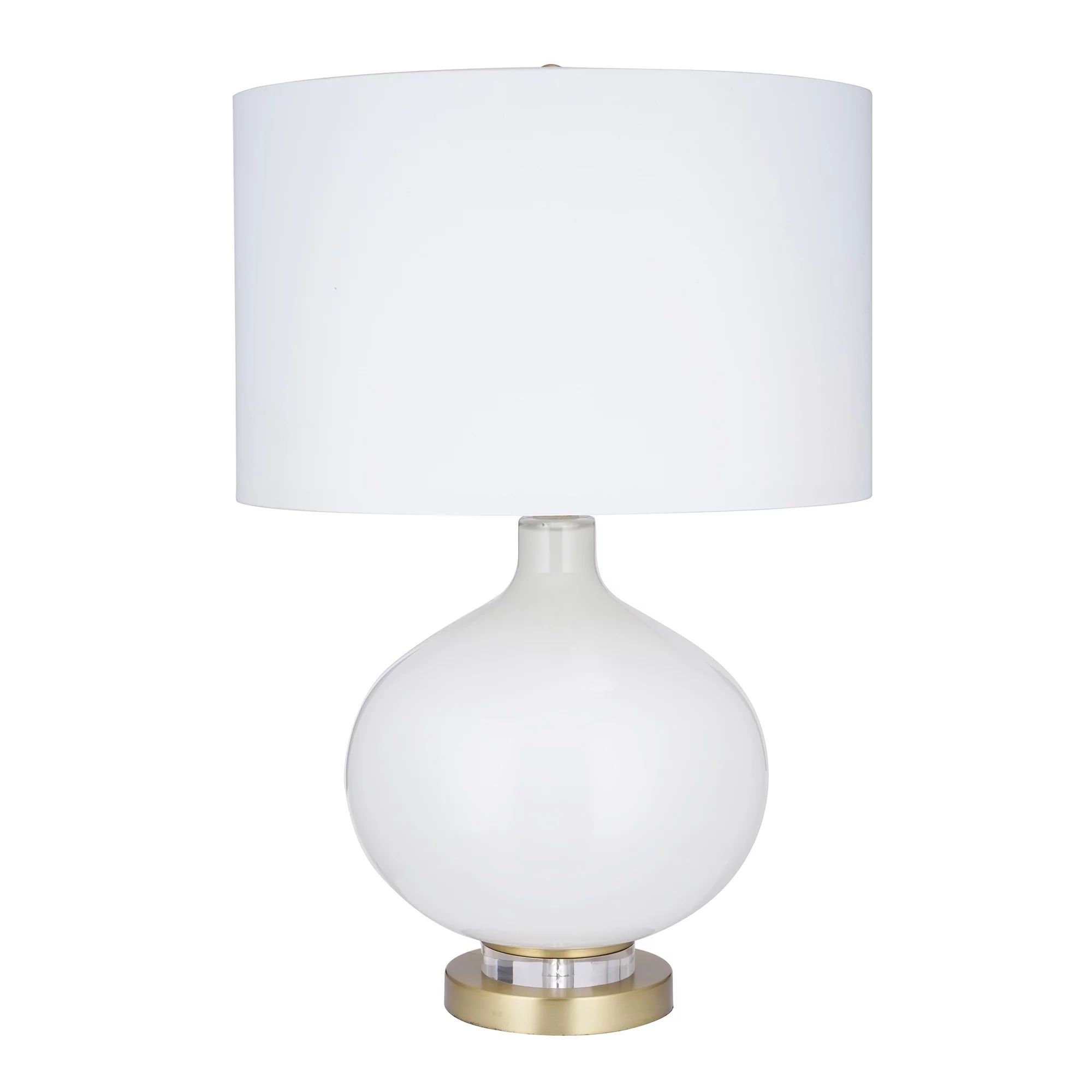 Cresswell Lighting 25" Contemporary White Round Glass Table lamp with Acrylic Base, LED Bulb Incl... | Walmart (US)