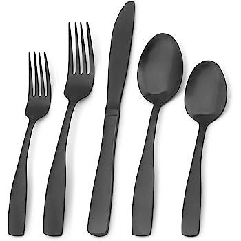 Matte Black Silverware Set, Bysta 20-Piece Stainless Steel Flatware Set, Kitchen Utensil Set Serv... | Amazon (US)