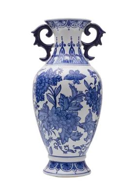 5.5" x 12" Blue and White Handled Ceramic Vase | Belk