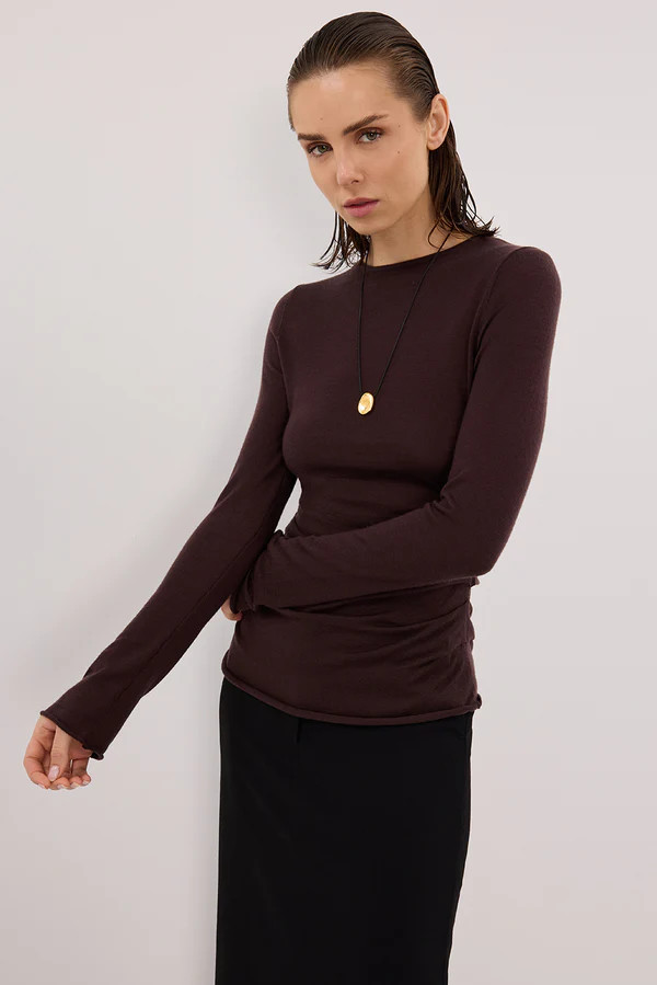 NICO BITTER CHOC MERINO KNIT TOP | DISSH