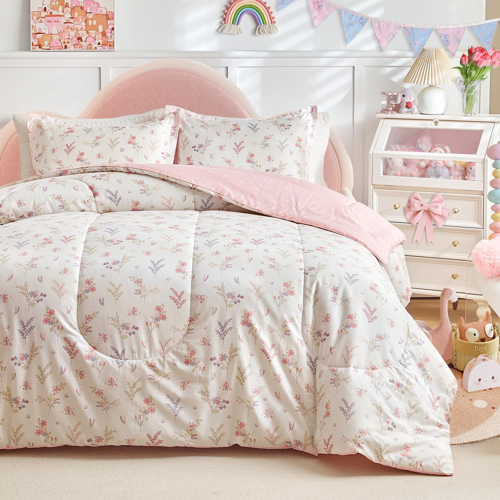 Joyreap 3pcs Cotton Comforter Set for Girls, Pink Floral Design, Twin Size Soft n Cozy Bedding Co... | Amazon (US)