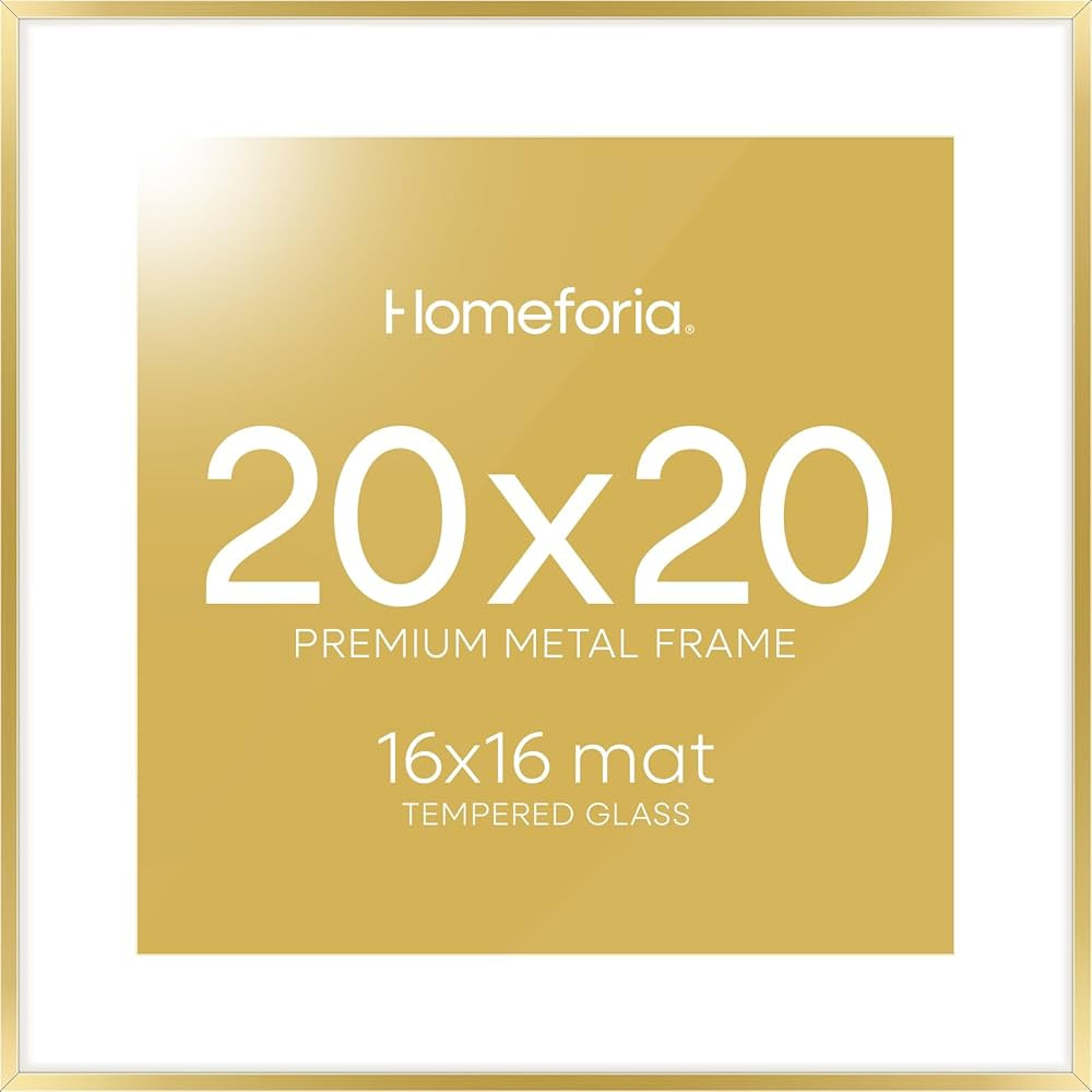 Homeforia 20x20 Picture Frame Gold, High End Metal 20 x 20 Square Poster Frame with Mat 16 x 16 P... | Amazon (US)
