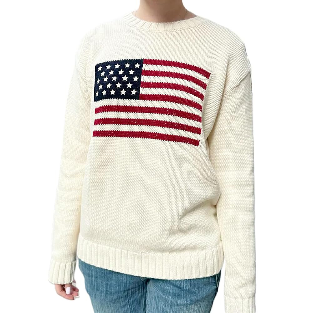 Women Y2K American Flag Sweaters Long Sleeve Round Neck Flag Print Knit Pullover Sweater Vintage ... | Amazon (US)