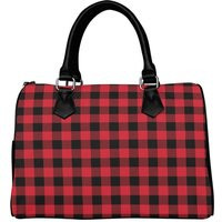 Red & Black Buffalo Plaid Handbag, Women Ladies Checkered Check Print Canvas Leather Top Handle Barrel Boston Type Designer Purse Bag | Etsy (US)