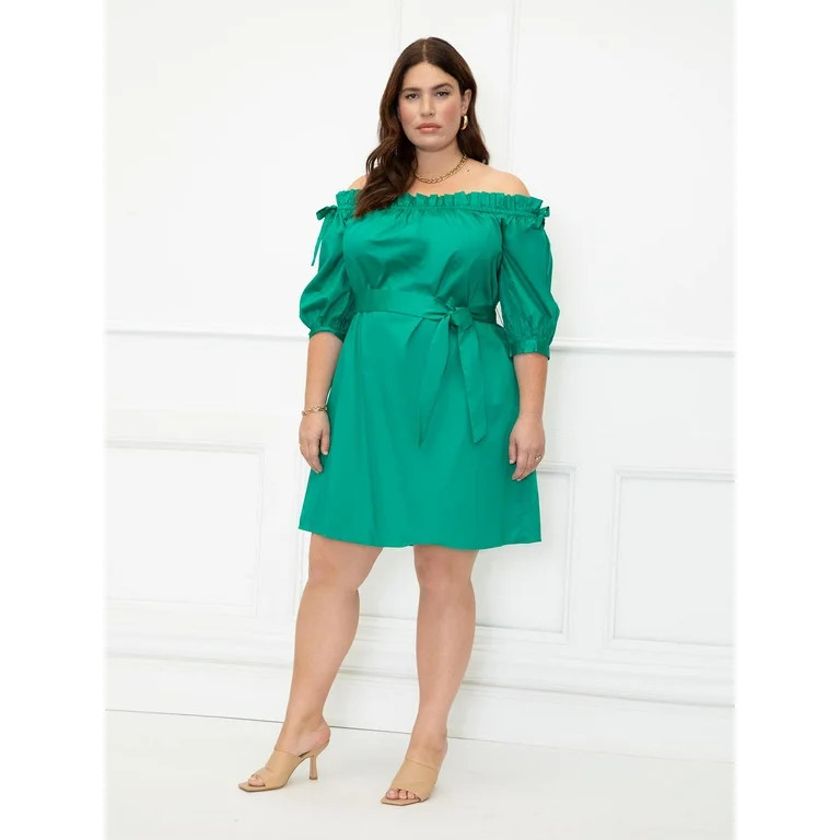 ELOQUII Elements Women's Plus Size Trapeze Off The Shoulder Dress | Walmart (US)