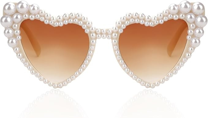 Love Heart Pearl Sunglasses for Women Rhinestone Glasses Bachelorette Party Bride Sunglasses | Amazon (US)