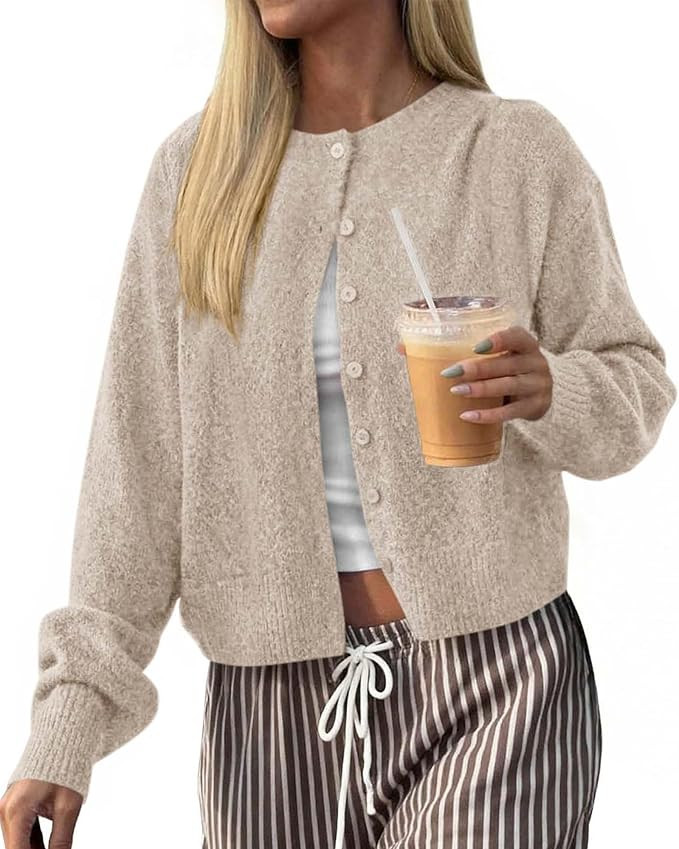 KIRUNDO Cardigan Sweaters for Women 2026 Fall Long Sleeve Lightweight Knit | Button Front, Crewne... | Amazon (US)