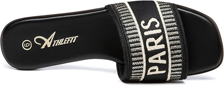 Athlefit Summer Black Flat Sandals for Women Comfortable Slip On Slide Sandals 2024 Fashion | Amazon (US)