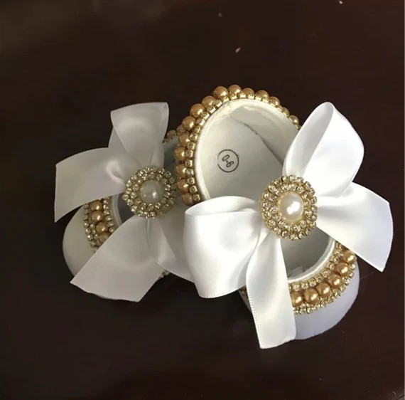 White and Gold Pearl Baby Girl Shoes  Baptism Shoes  | Etsy | Etsy (US)