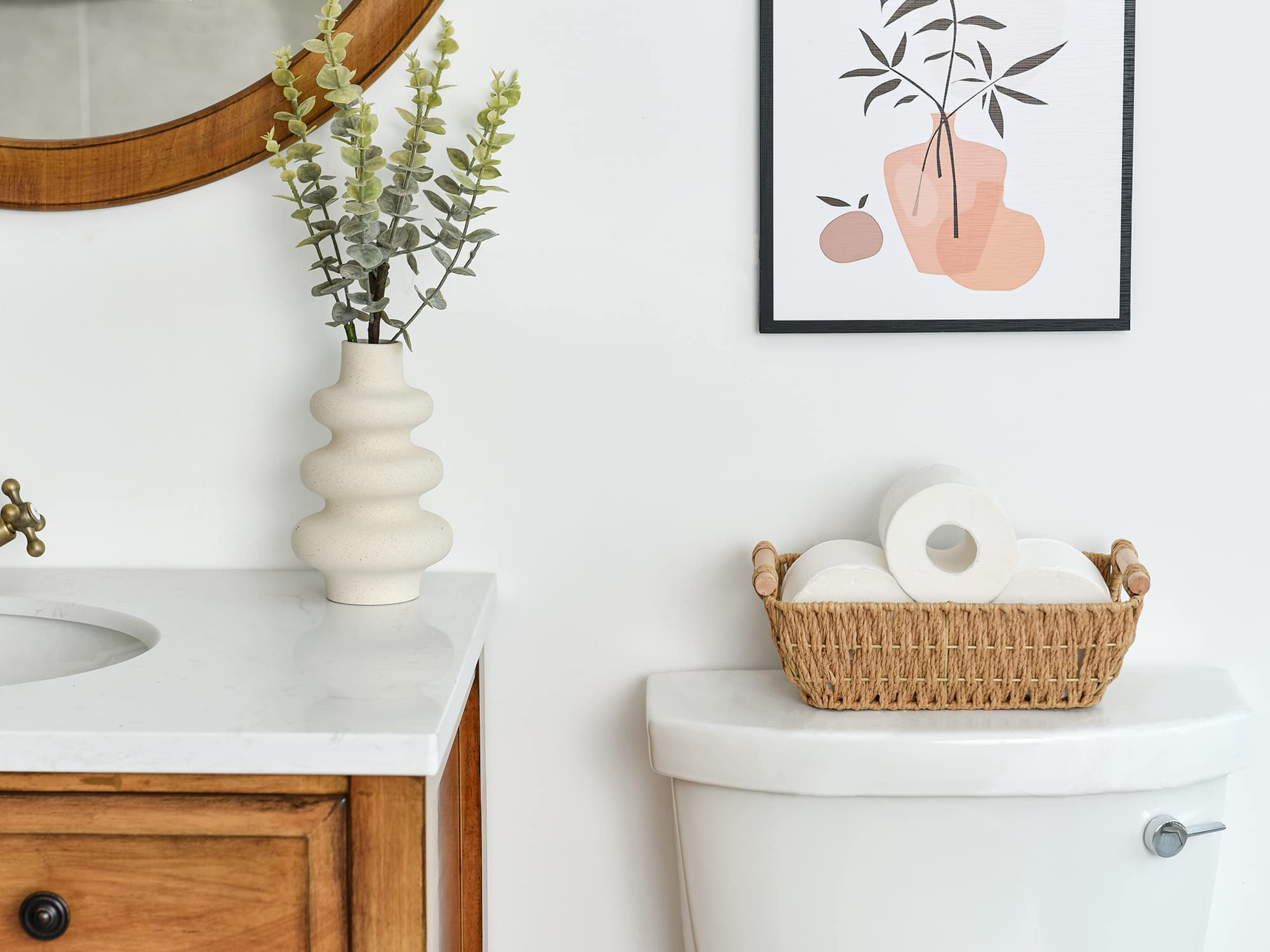 StorageWorks Hand-Woven Small Wicker Baskets, Round Paper Rope Storage Baskets with Wooden Handle... | Amazon (US)