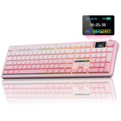 AULA F108 PRO - Wireless Mechanical Keyboard with Screen & Knob,Full Size Keyboard with 8000mAh Battery,Pre-lubed Switches,Side Printed PBT Keycaps,RGB Backlit Hot Swappable Custom Gaming Keyboards | Amazon (US)
