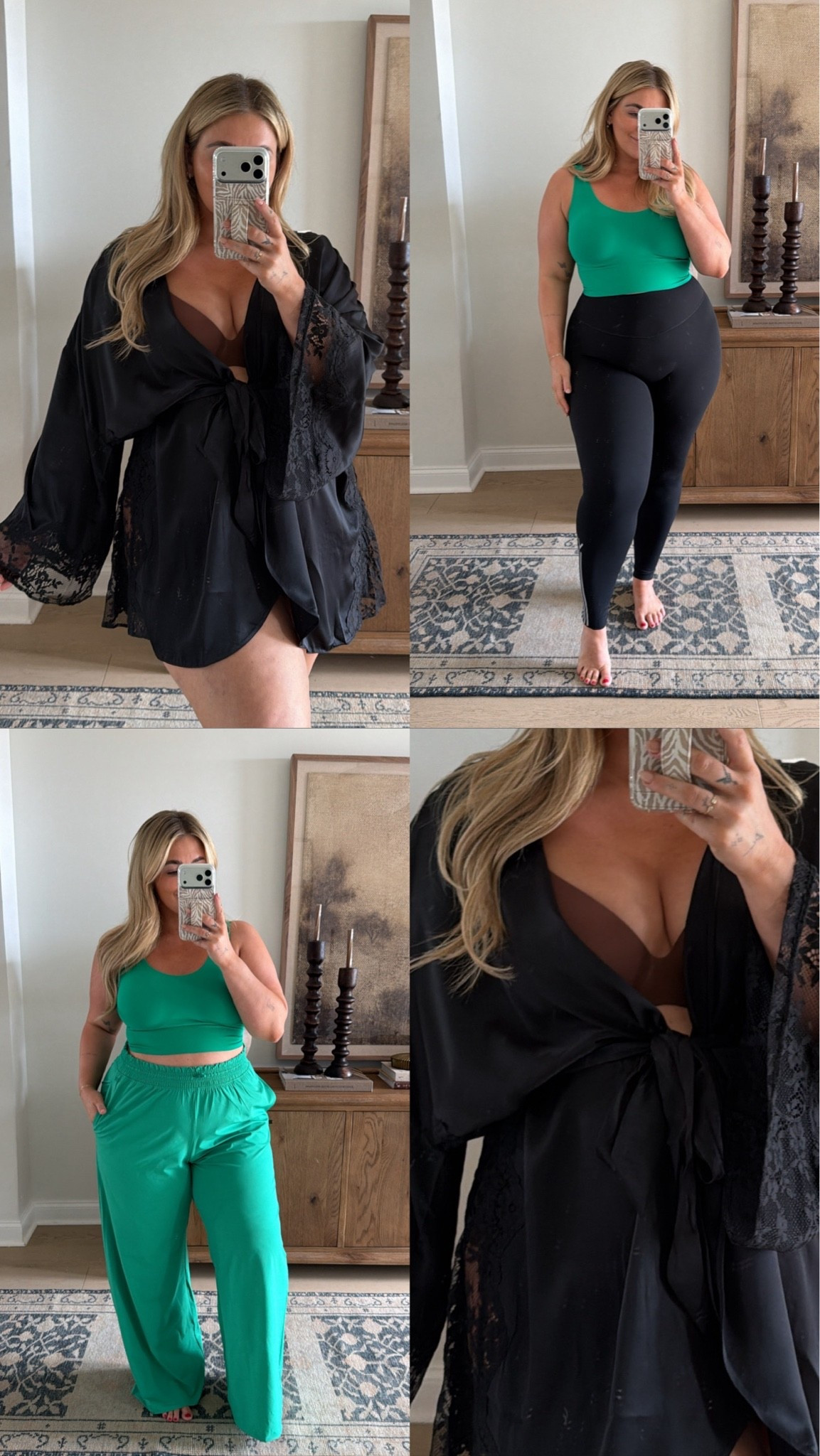 #VSpartner Finally found a bra that actually makes me want to wear a real bra again 🤍 @victoriassecret new Body by Victoria FlexFactor Lightly Lined Plunge Demi Bra is THAT good.
Bra — true to size 
Green bra top — XL 
Green pants — XL 
Robe — XL