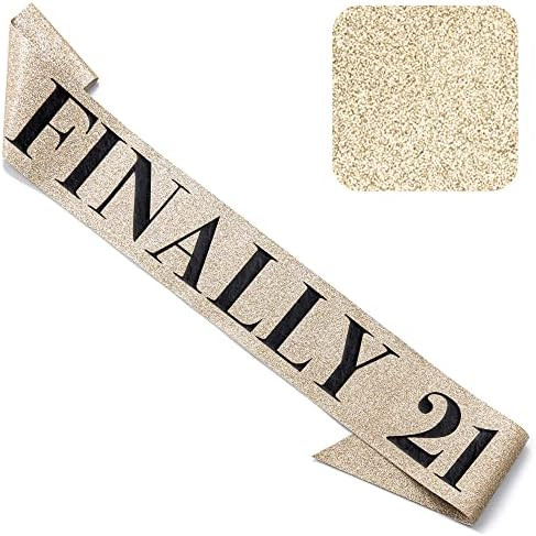 CORRURE 'Finally 21' Birthday Sash with Glitter - Gold Sash with Black Foil 21st Birthday Sash fo... | Amazon (US)