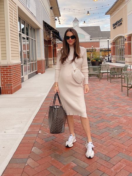 Amazon drop sweater dress, bump friendly! Comes in 3 colors (also black and brown) and runs true to size (wearing size S). 

Fall sweater dress, fall casual outfit, New Balance 327 outfit idea, Goyard tote  

#LTKbump #LTKSeasonal #LTKfindsunder100