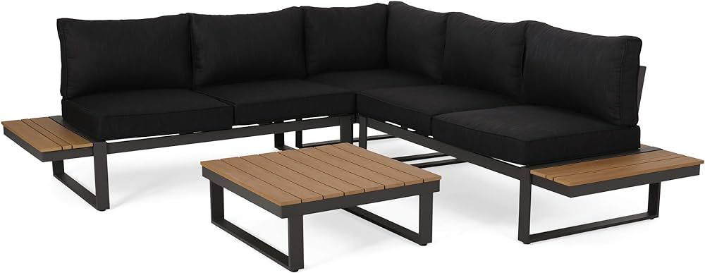 Christopher Knight Home Stacy Outdoor Aluminum V-Shaped 5 Seater Sofa Set with Cushions, Dark Gra... | Amazon (US)