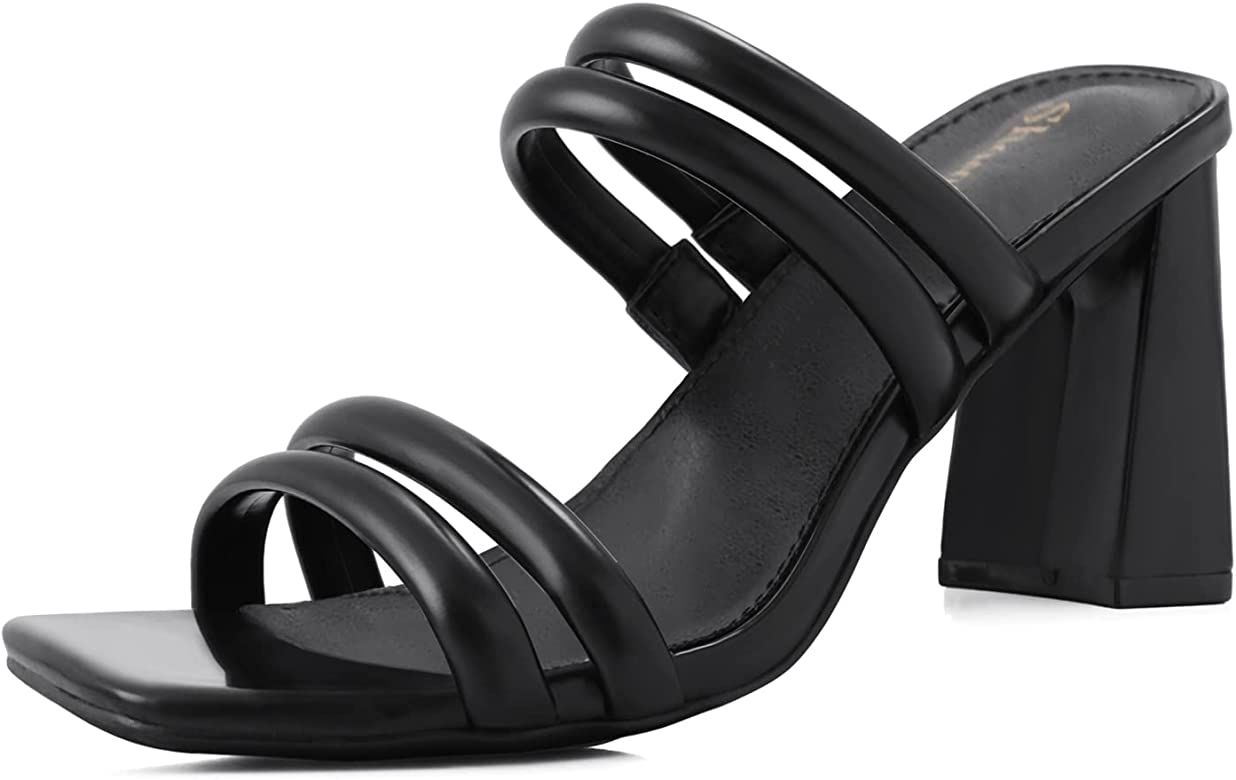 Shoe'N Tale Chunky Heels for Women Strappy Heeled Sandals Block Heel Square Open Toe Slip On Back... | Amazon (US)