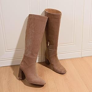 Knee High Boots Women Fall Winter Faux Suede Square Toe Chunky Block Heel Wide Calf Boots Fashion... | Amazon (US)