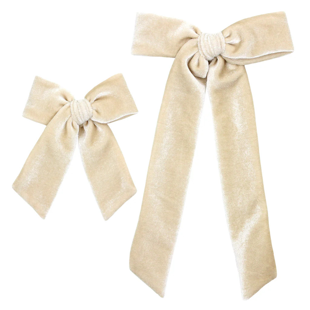 Velvet Sash - Latte Bow Clip | Lou Lou & Company