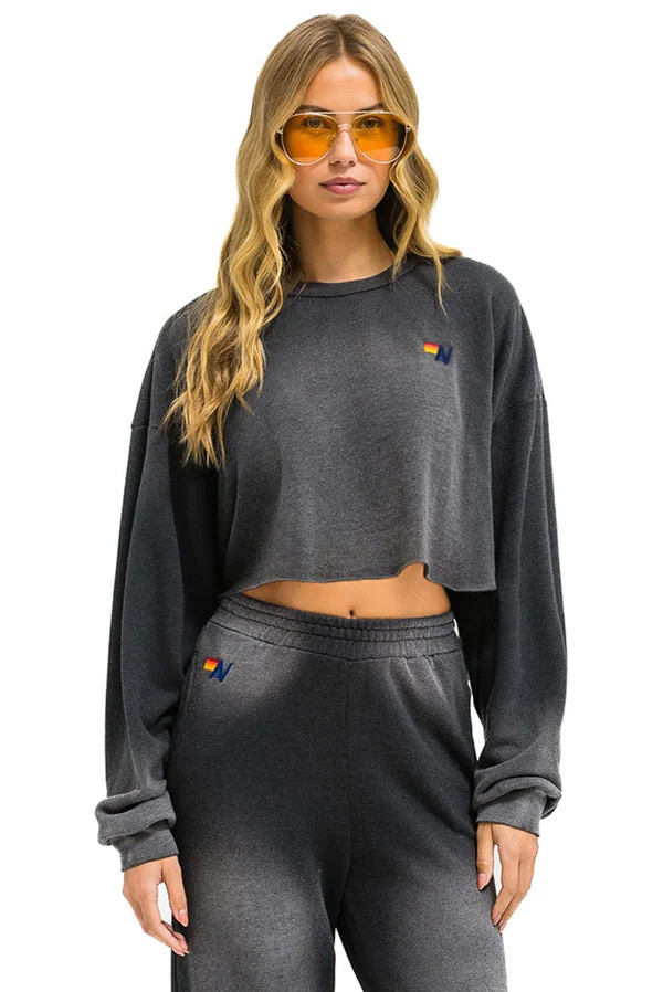 ESSENTIAL CROPPED CREW SWEATSHIRT RELAXED - FADED SMOKE | Aviator Nation