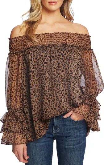 Leopard Print Off the Shoulder Ruffle Blouse | Nordstrom