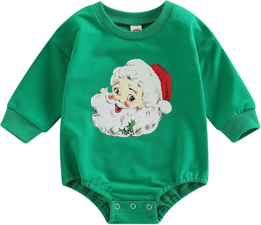 AEEMCEM Baby Girl Boy Christmas Outfit Santa Sweatshirt Romper Oversized Long Sleeve Bubble Rompe... | Amazon (US)