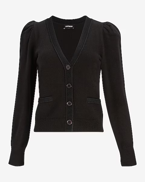 Puff Shoulder Button Front Cardigan | Express