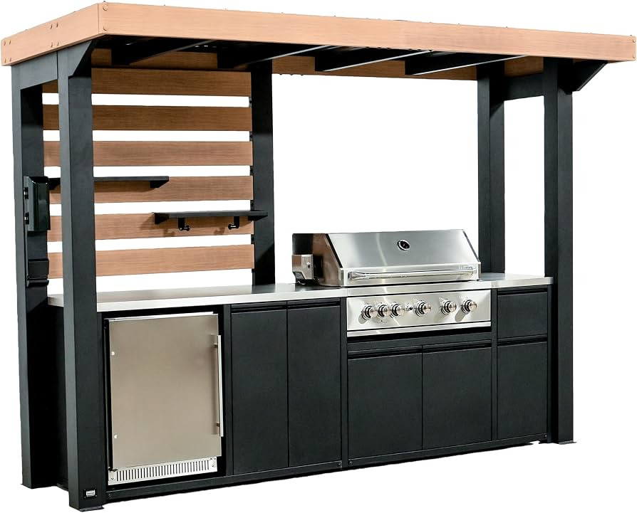 Backyard Discovery Fusion Flame Galvanized Steel Covered Outdoor Kitchen with 5-Burner Stainless,... | Amazon (US)