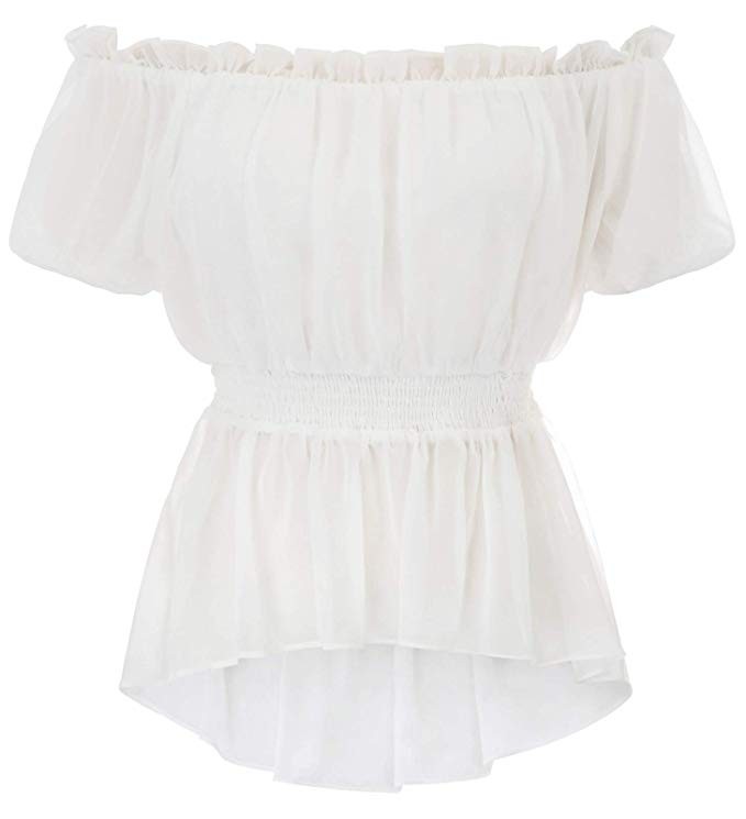 Womens Renaissance Shirt Short Sleeve Ruffled Off Shoulder Boho Chiffon Tops | Amazon (US)