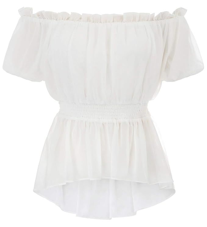Womens Renaissance Shirt Short Sleeve Ruffled Off Shoulder Boho Chiffon Tops | Amazon (US)
