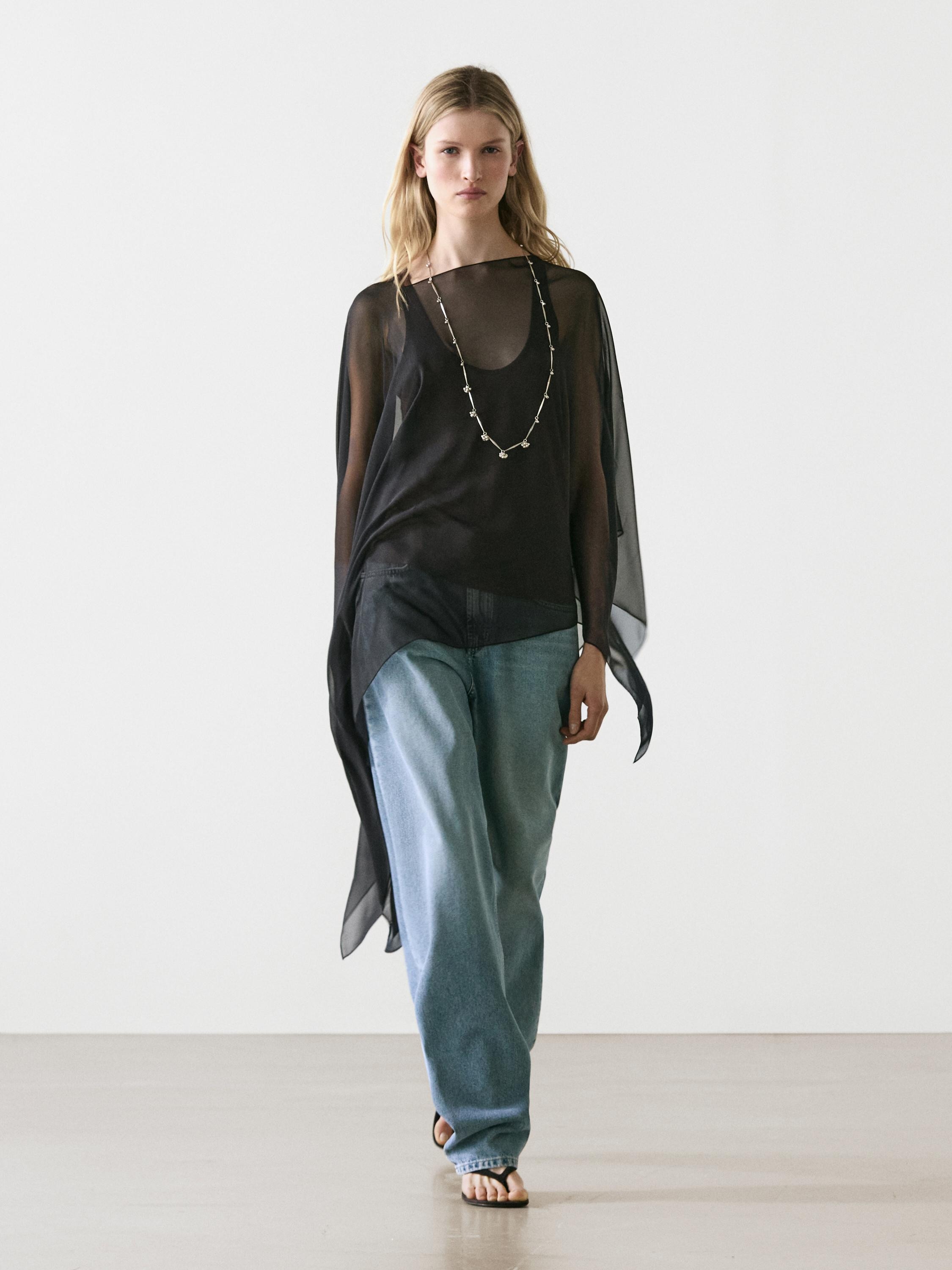 Asymmetric cut silk cape | Massimo Dutti UK